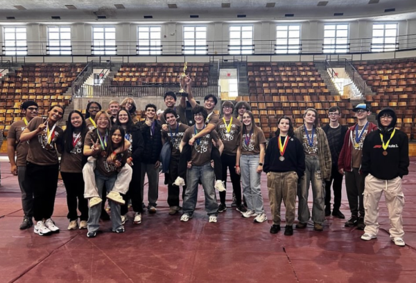 Science Olympiad members after taking first place at Regionals.